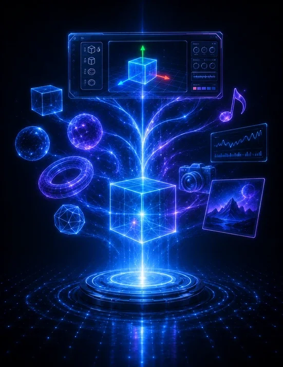 Miniatura futurista de DjCreator 2 con interfaz avanzada y evolución del editor 3D