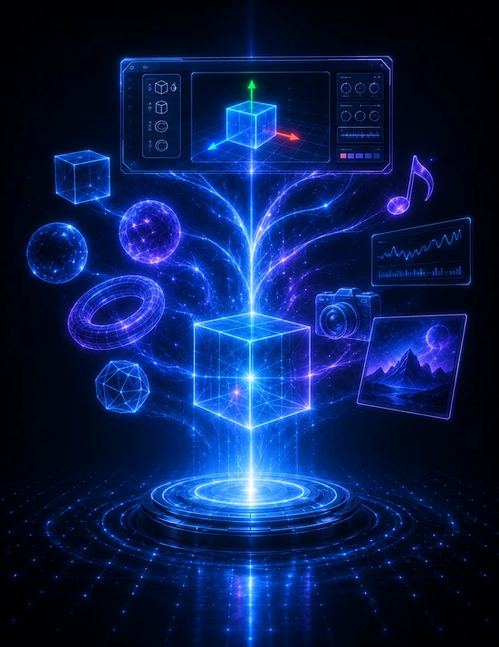 Miniatura futurista de DjCreator 2 con interfaz avanzada y evolución del editor 3D